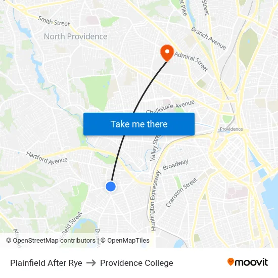 Plainfield After Rye to Providence College map