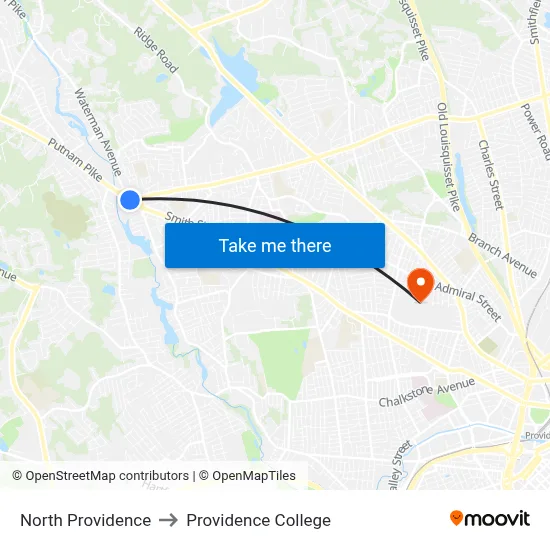 North Providence to Providence College map