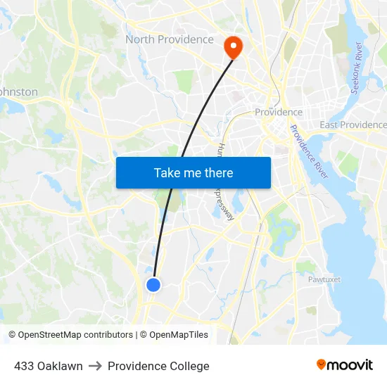 433 Oaklawn to Providence College map
