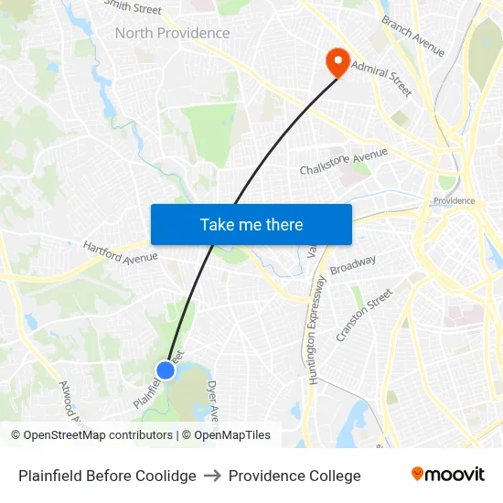 Plainfield Before Coolidge to Providence College map