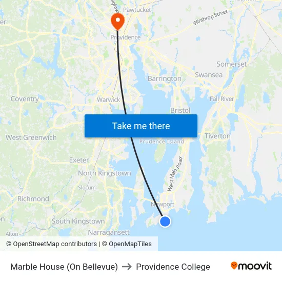 Marble House (On Bellevue) to Providence College map