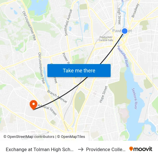 Exchange at Tolman High School to Providence College map