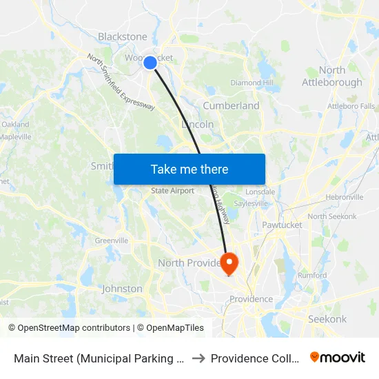 Main Street (Municipal Parking Lot) to Providence College map