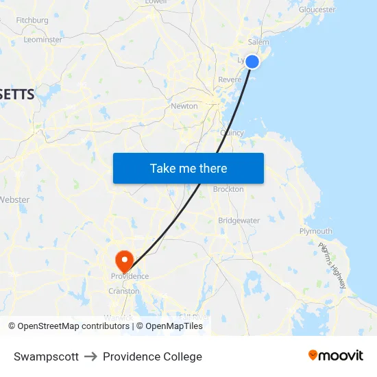 Swampscott to Providence College map