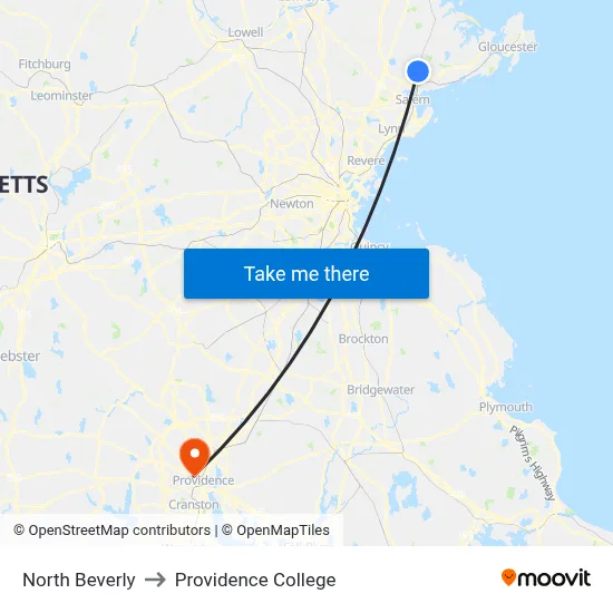 North Beverly to Providence College map