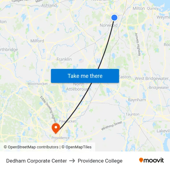 Dedham Corporate Center to Providence College map