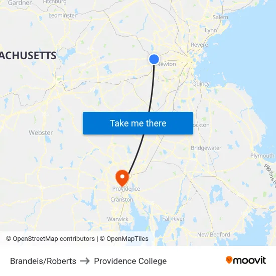 Brandeis/Roberts to Providence College map