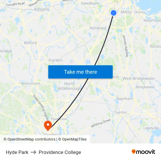 Hyde Park to Providence College map