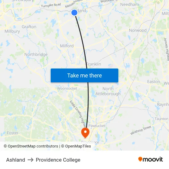 Ashland to Providence College map