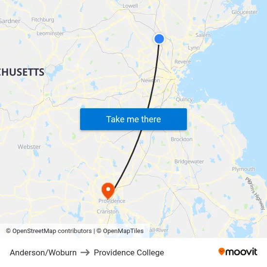 Anderson/Woburn to Providence College map