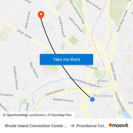 Rhode Island Convention Center (Sabin) to Providence College map