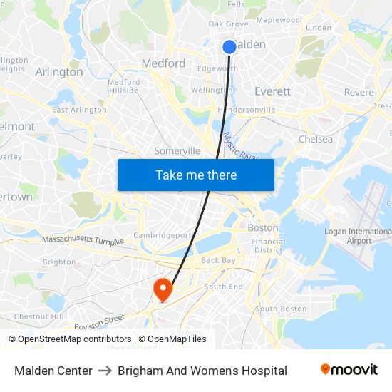 Malden Center to Brigham And Women's Hospital map