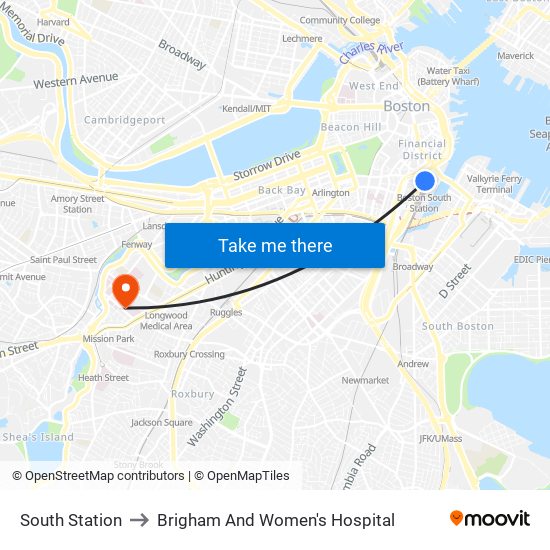 South Station to Brigham And Women's Hospital map