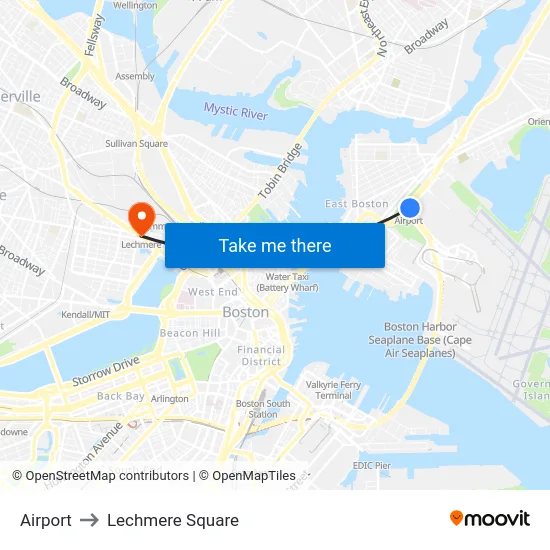 Airport to Lechmere Square map