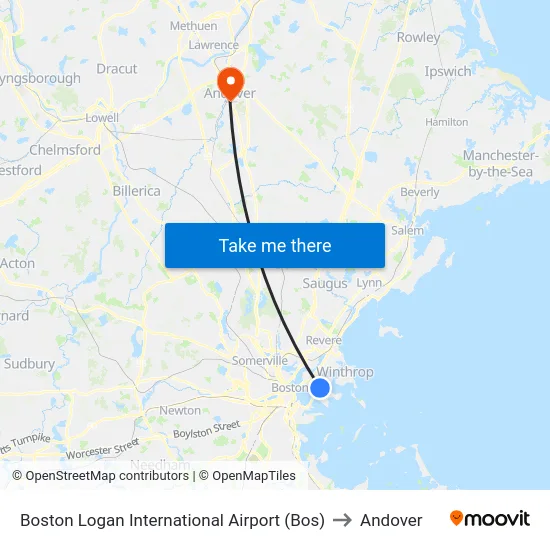 Boston Logan International Airport (Bos) to Andover map