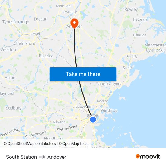 South Station to Andover map
