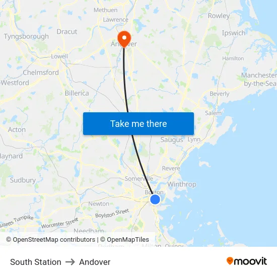 South Station to Andover map