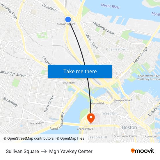 Sullivan Square to Mgh Yawkey Center map