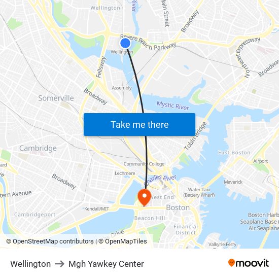 Wellington to Mgh Yawkey Center map