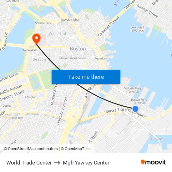 World Trade Center to Mgh Yawkey Center map