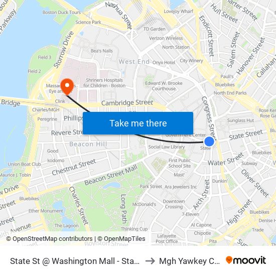 State St @ Washington Mall - State St Sta to Mgh Yawkey Center map