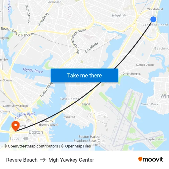 Revere Beach to Mgh Yawkey Center map