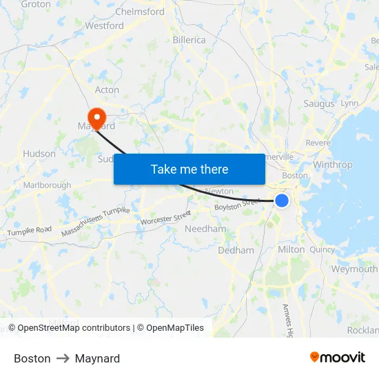 Boston to Maynard map