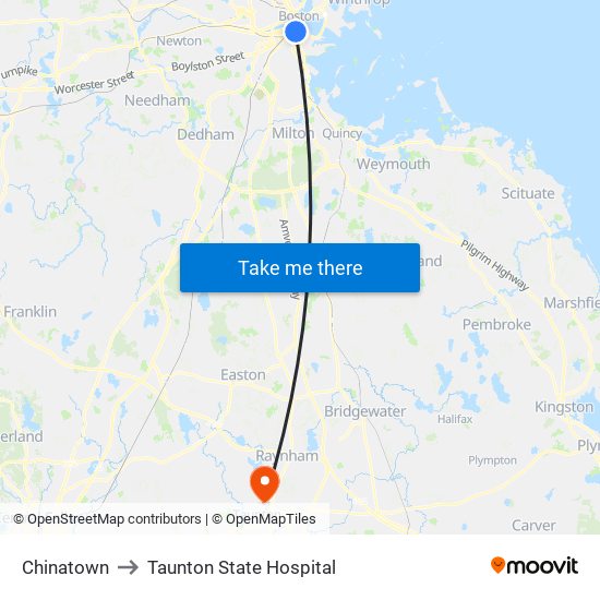 Chinatown to Taunton State Hospital map