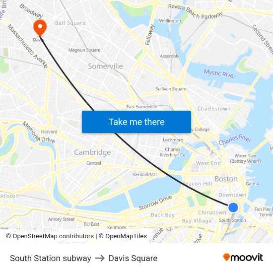 South Station subway to Davis Square map