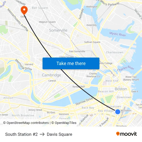 South Station #2 to Davis Square map