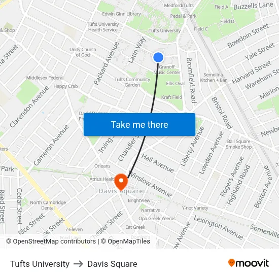 Tufts University, 40 Talbot Ave to Davis Square map