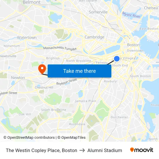 The Westin Copley Place, Boston to Alumni Stadium map