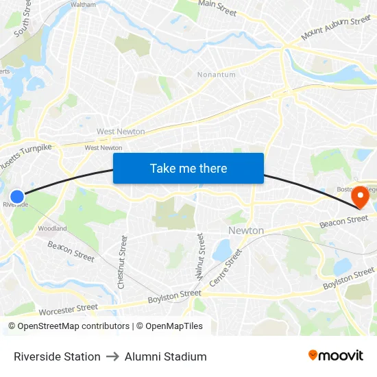 Riverside Station to Alumni Stadium map