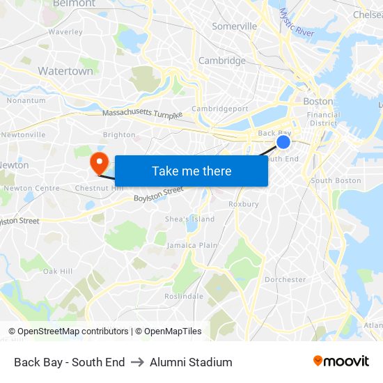 Back Bay - South End to Alumni Stadium map