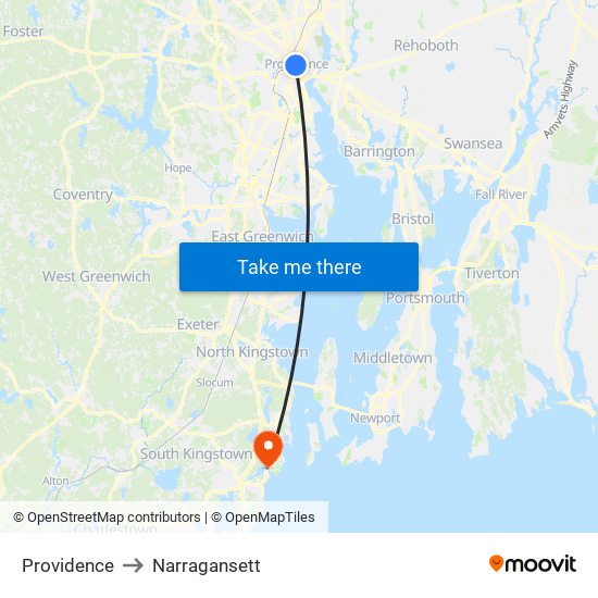 Providence to Narragansett map