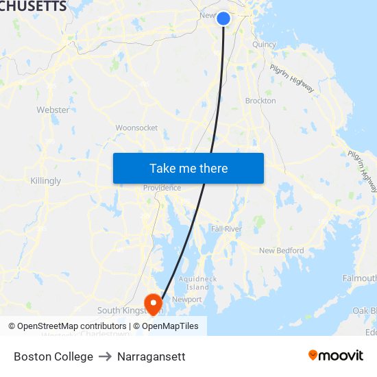 Boston College to Narragansett map