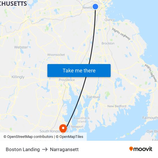 Boston Landing to Narragansett map