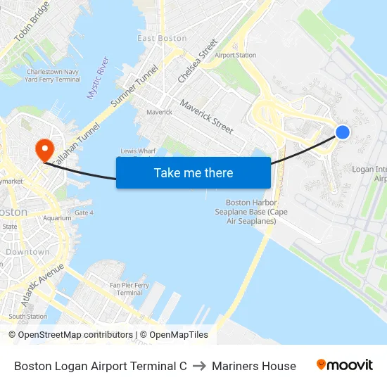 Boston Logan Airport Terminal C to Mariners House map