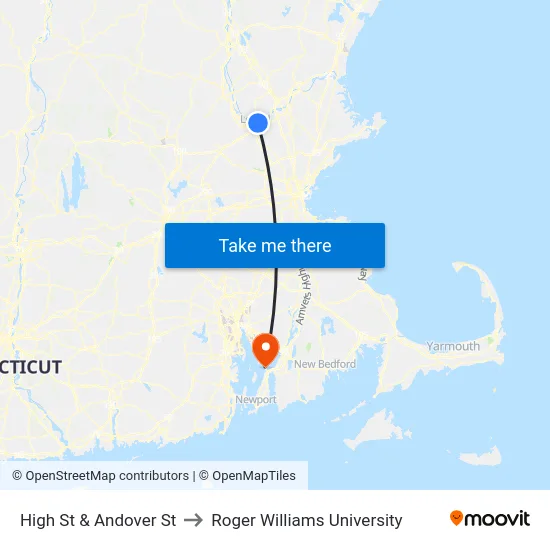 High St & Andover St to Roger Williams University map
