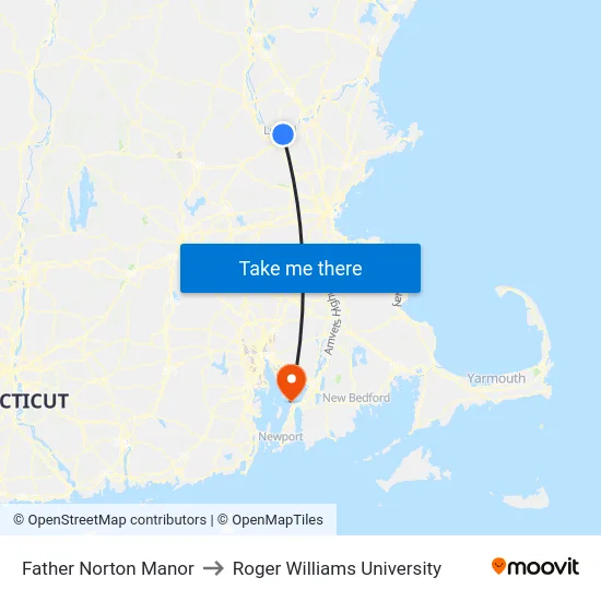 Father Norton Manor to Roger Williams University map
