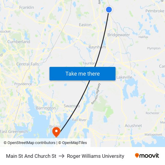 Main St And Church St to Roger Williams University map