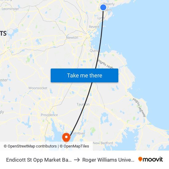 Endicott St Opp Market Basket to Roger Williams University map