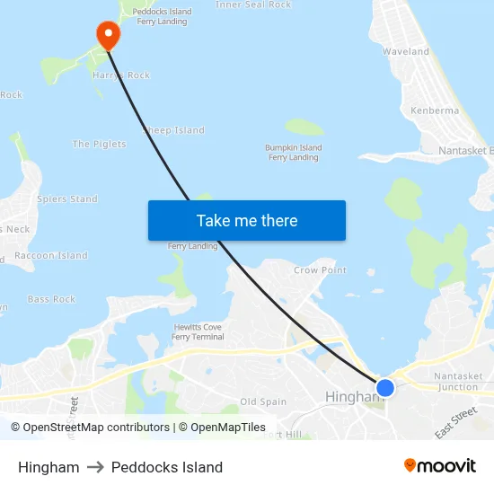 Hingham to Peddocks Island map