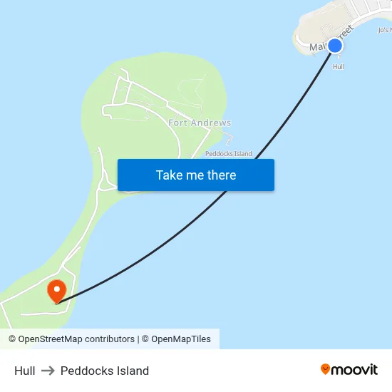 Hull to Peddocks Island map