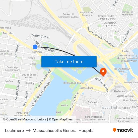 Lechmere to Massachusetts General Hospital map