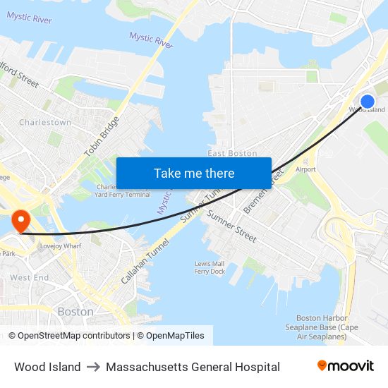 Wood Island to Massachusetts General Hospital map