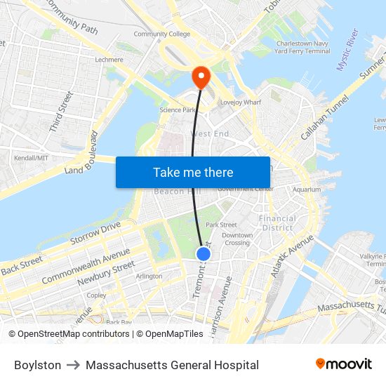 Boylston to Massachusetts General Hospital map