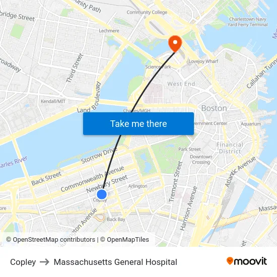 Copley to Massachusetts General Hospital map