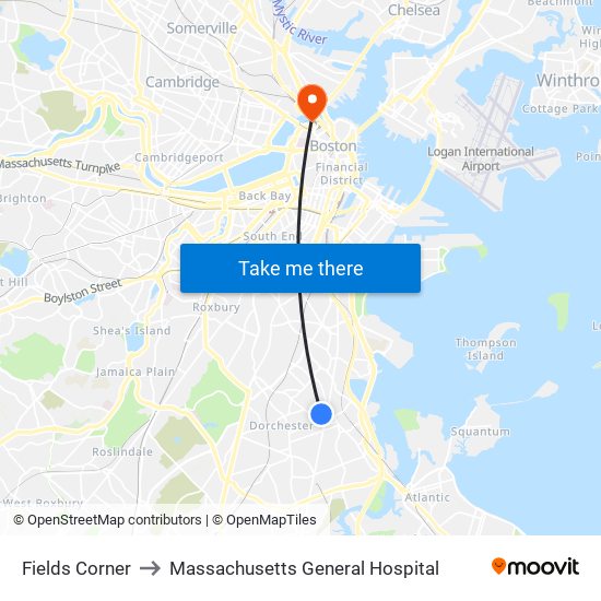 Fields Corner to Massachusetts General Hospital map