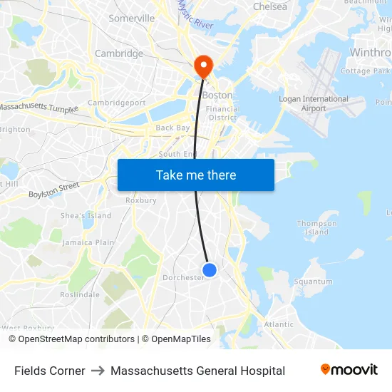 Fields Corner to Massachusetts General Hospital map